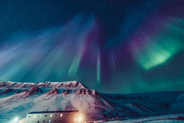 Ártico Polar Luzes Norte Caça Aurora Boreal Céu Estrela Noruega — Fotografia de Stock