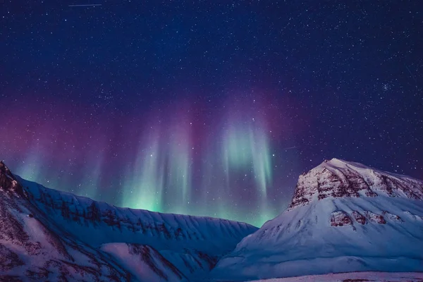 Poolpoollicht Poollicht Poollicht Poollicht Noorwegen Reisfotograaf Spitsbergen Longyearbyen Stad Maanbergen — Stockfoto