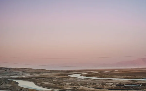 Дивовижний Краєвид Мертвого Моря Рожевими Небо Пустеля Заході Сонця Ізраїль — стокове фото