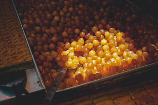 Délicieuses Boules Glacées Frites Avec Écumoire Tarte — Photo