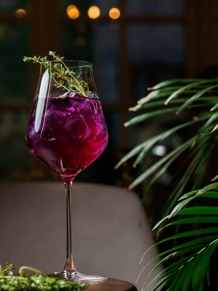 Copo Cocktail Álcool Rosa Com Tomilho — Fotografia de Stock