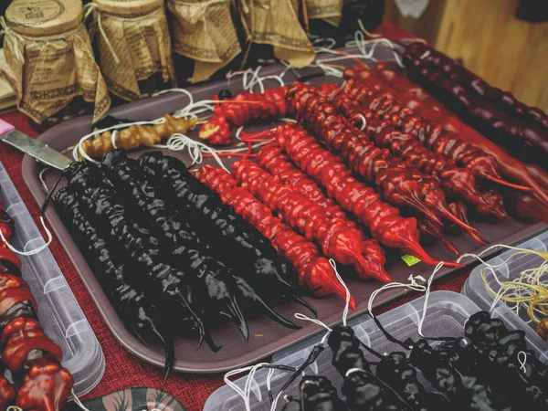 Variety Georgian Churchkhela Market Stall — Stock Photo, Image