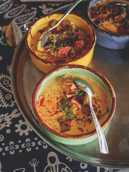 Traditional georgian food on a oriental tablecloth — Stock Image Traditional Georgian Food Oriental Tablecloth Stock Photo