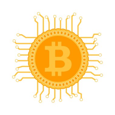 Blok zinciri bitcoin devre. Bitcoin elektronik algoritması, sanal bit sikke illüstrasyon madencilik vektör
