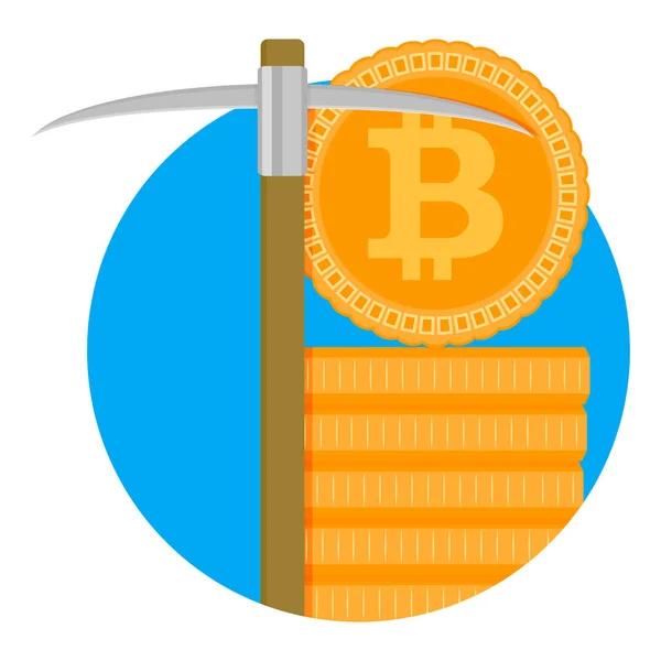 マイニング Bitcoin のシンボル つるはし ゴールド暗号ビット コインと鉱山します ベクトル図 — ストックベクタ