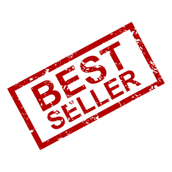 Best seller rubber stamp texture isolated on white. Best product sell, bestseller book novel or musical album. Vector illustration