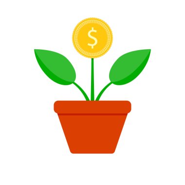 Büyüme finans para ağacı. Vektör finans ağaç büyüme, para yatırım, illüstrasyon kar bitki