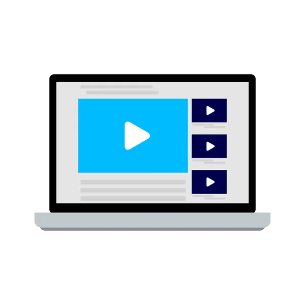 在线视频服务的笔记本电脑 内容为教育 电影和教程 矢量插图 — 图库矢量图片