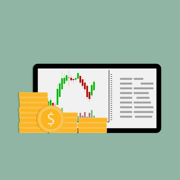 Comprar Vender Intercambio Financiero Tableta Finanzas Bursátiles Comercio Divisas Ilustración — Vector de stock