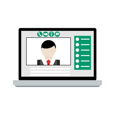 Görüntülü arama laptop. İletişim bilgisayar online, sohbet web ekranında, vektör çizim