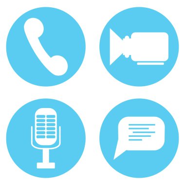 Video ve ses mikrofon, konuşma balonu ve telefon simgesi ayarla. Messenger veya video iletişim uygulama simgesi