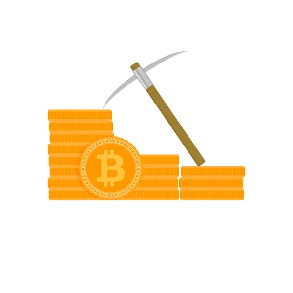 Mijnbouw Gouden Bitcoin Mijnbouw Bitcoin Gouden Elektronische Financiën Vector Illustratie — Stockvector