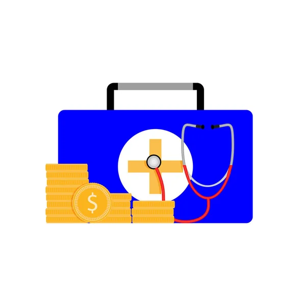 Payez Pour Service Médical Trousse Aide Avec Pile Dollar Doré — Image vectorielle