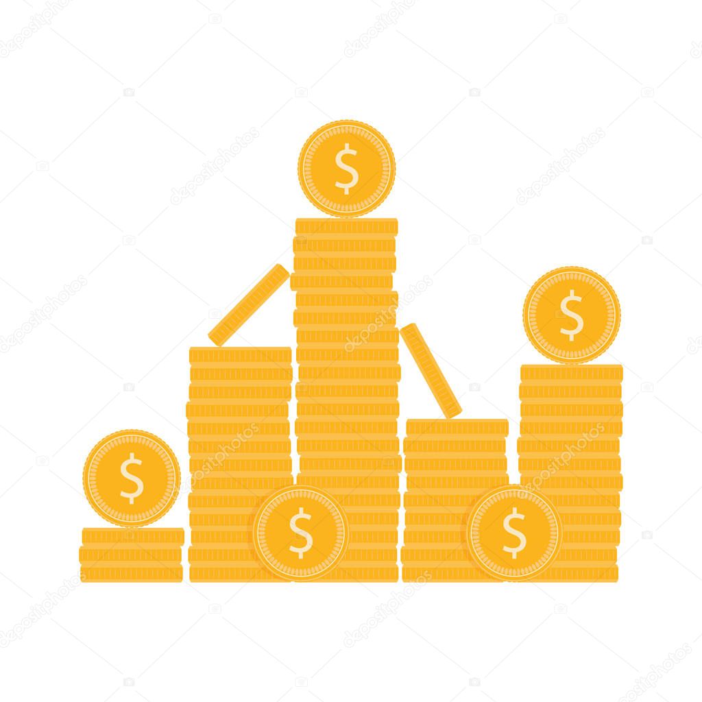 Wealth, piles of gold coins. Vector finance currency, business treasure illustration