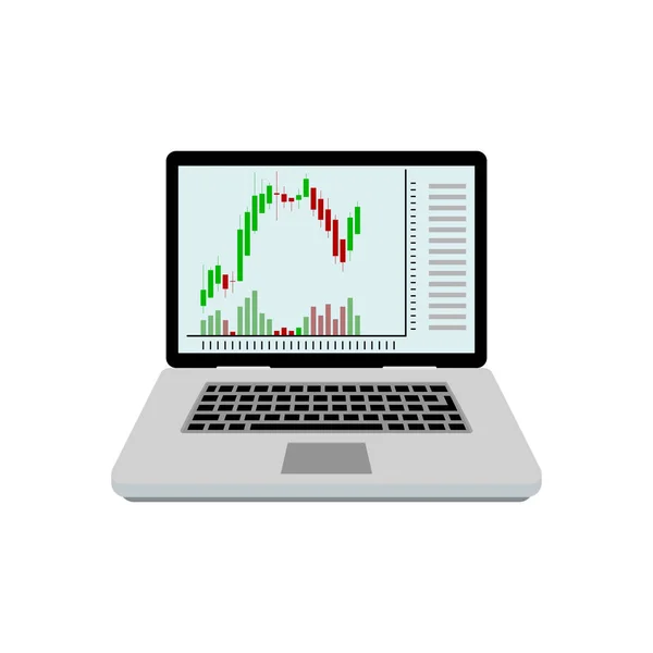 Kerzenständer Diagramm Auf Dem Laptop Play Handelsstrategie Technische Wachstumswährung Online — Stockvektor