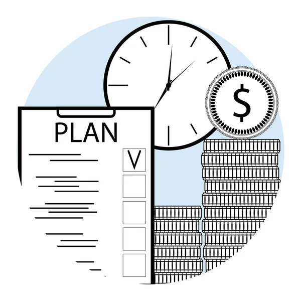 Plan Time Money Line Art Icon App Mobile Checklist Plan — Stock Vector