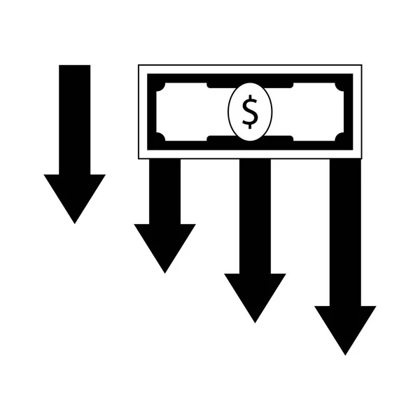 Crisis Financiera Fracaso Flecha Abajo Dinero Dólar Ilustración Vectorial — Vector de stock