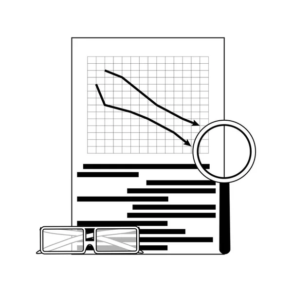 Mercato Ribasso Grafico Vettoriale Freccia Verso Basso Lente Ingrandimento Illustrazione — Vettoriale Stock