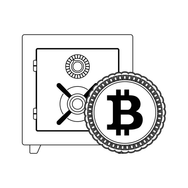 Kluisje Veilig Voor Opslag Bitcoin Btc Virtuele Portemonnee Vectorillustratie — Stockvector