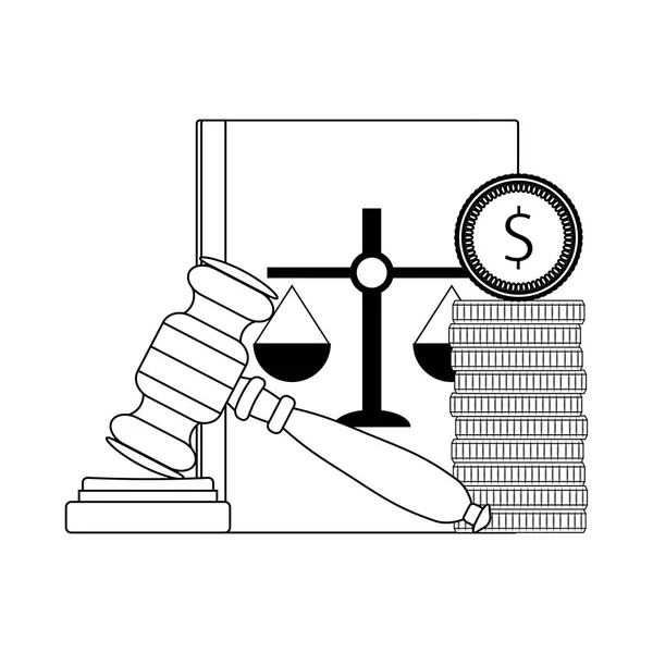 Коррупционное Взяточничество Суде Векторный Денежный Взятка Линии Конституция Молоток Иллюстрация — стоковый вектор