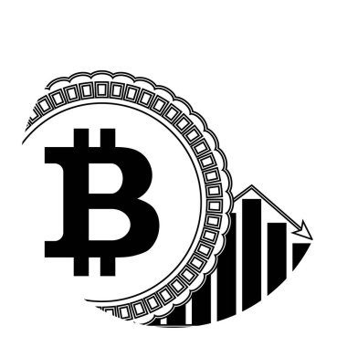 Bitcoin fiyat doğrusal simgesi aşağı. Madeni para kripto failling rozet web. Vektör çizim