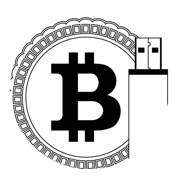 ストレージ Bitcoin デジタルのアイコンを保護します 暗号の硬貨および Usb のフラッシュ ドライブ ベクトル図 — ストックベクタ