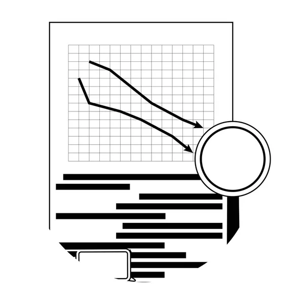 Mercato Cadere Verso Basso Lente Ingrandimento Freccia Verso Basso Grafico — Vettoriale Stock