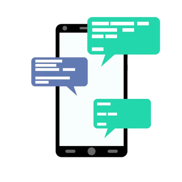 スマート フォンのオンラインをフラット メッセージングとチャットします Web 通信デバイスは 白で隔離 シンプルなフラット カラー ベクトル イラスト — ストックベクタ
