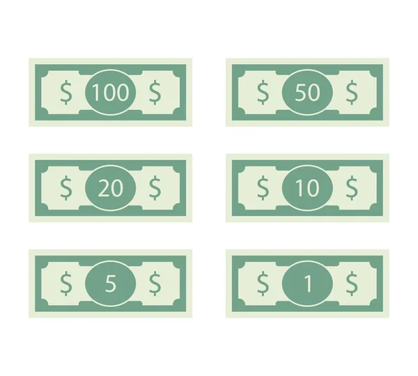 Küme dolarlık banknot. 100 ve 50 bill. Vektör banknot para nakit, finans yüz on illüstrasyon