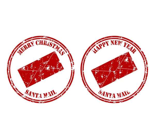Francobollo Natale Babbo Natale Consegna Busta Tessitura Timbro Gomma Illustrazione — Vettoriale Stock