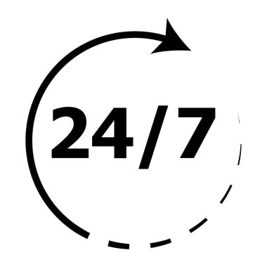 Aralıksız 24 saat. Döndürme ok simgesi. Zaman saatte, vektör çizim