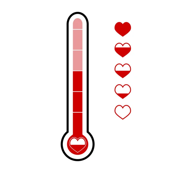 Kärlek Mätaren Vektor Nivå Termometer Isolerade Illustration Mätning Temperatur Kärlek — Stock vektor