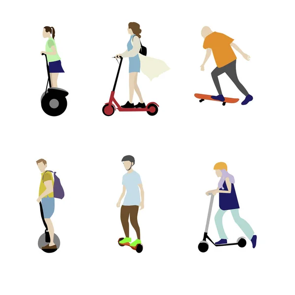 Scooter hoverboard et skate. Transport électrique individuel — Image vectorielle