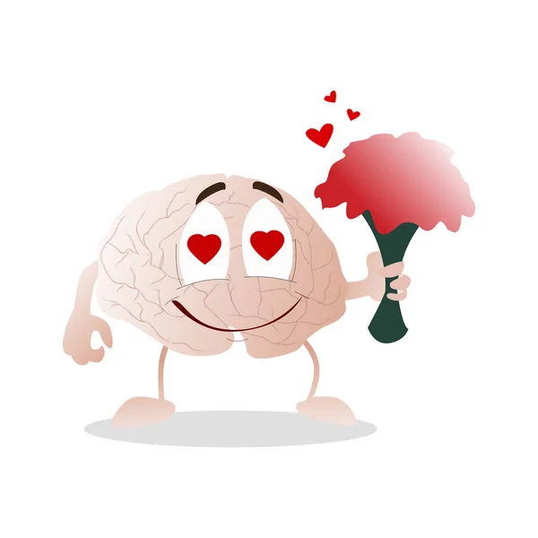 Εγκέφαλος αγάπη, χαρακτήρα με λουλούδια ανθοδέσμη — Διανυσματικό Αρχείο