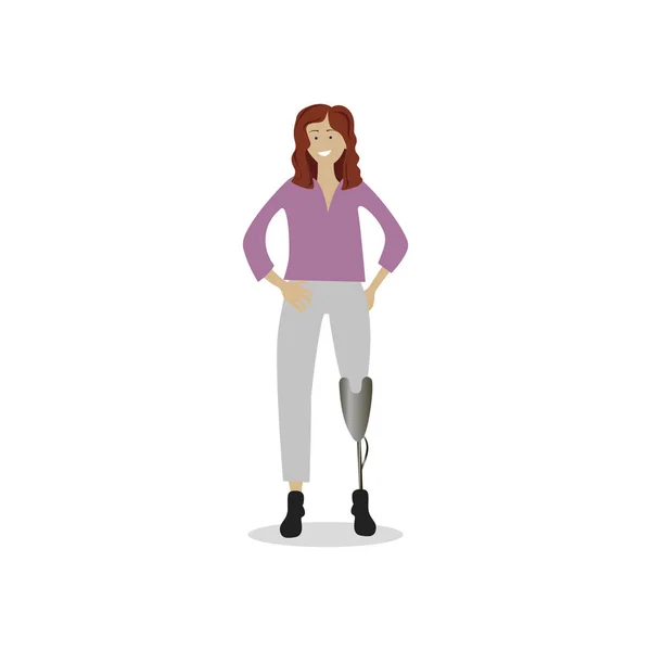 Protez bacaklı kız beyaz izole — Stok Vektör