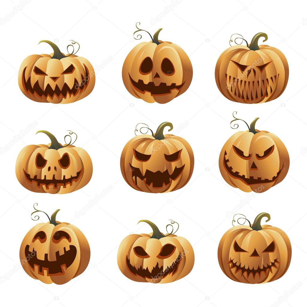 Halloweens pumpkins set
