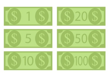 Dolar banknotları, yüz dolar. Nakit para çizgi film 50 ABD, 100 dolar para birimi, vektör illüstrasyon