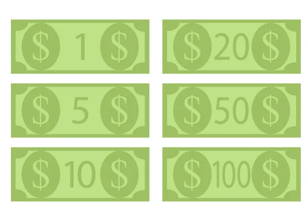 Dolar banknotları, yüz dolar. Nakit para çizgi film 50 ABD, 100 dolar para birimi, vektör illüstrasyon