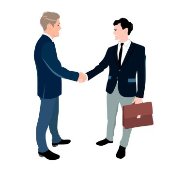 İş adamı anlaşma yapar, tokalaşır. İş anlaşması ve anlaşma kurumsal, iş ortağı toplantısı, vektör illüstrasyonu