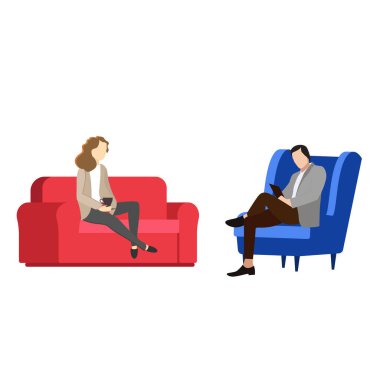 Psikologla resepsiyon. Bireysel psikoterapi, terapi doktoru, psikolojik problemi çözme, psikoterapi danışma illüstrasyonu, zihinsel sorun ve zihinsel yardım