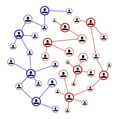 Bağlantı ağı işi, küresel internet sosyal topluluğu. İnsan avatar vektörü ile illüstrasyon web toplumu