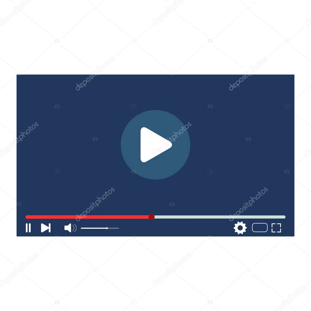 Play video user interface, web player for watch clip movie. Play media in video player, watch online, vector illustration