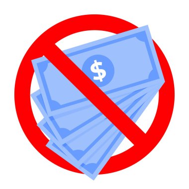 İçki yasağı, nakit para, hayır ve yasak finans, yolsuzluk yok, takas yasak, rüşvet yasak, rüşvet yasak, dükkan için ilgi sembolü, perakende. Vektör illüstrasyonu