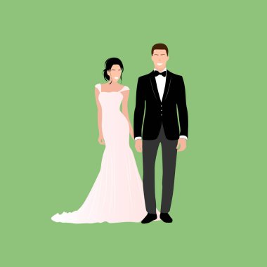 Çift evleniyor, mutlu gelin ve damat. Aşk mutlu düğün, çift kadın ve kadın evlilik illüstrasyonu