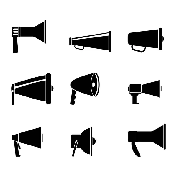 Lautsprecherset Schwarz Weiß Sammlung Sendegerät Monochromen Stil Stimme Schreien Bullhorn — Stockvektor