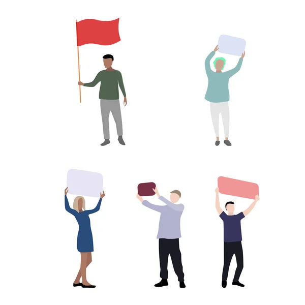 Színes Rajzfilmfigurák Plakáttal Zászlóval Lázadás Találkozó Vektor Tiltakozás Megnyilvánulás Politikai — Stock Vector