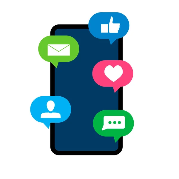 通知スマートフォンの音声バブル メッセージ通知のような友人 バブルチャット アプリの通知フォロワーや新しい友人とベクトルスマートフォンやイラストのように アプリケーション通知の色のアイコン — ストックベクタ