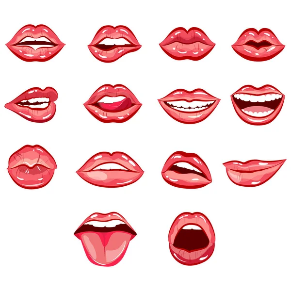 Pon Los Labios Femeninos Colección Boca Mujer Sexy Vector Facial — Vector de stock