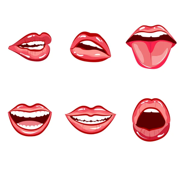 Joyeux Rire Bouche Féminine Avec Des Lèvres Rouges Expression Vectorielle — Image vectorielle