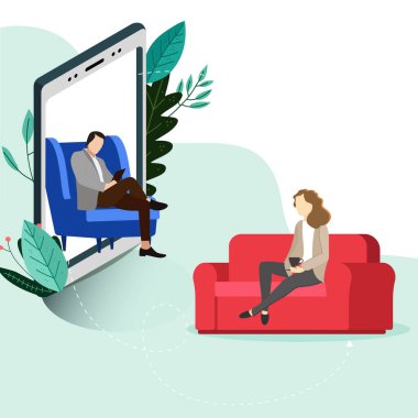 Çevrimiçi psikoterapi, yardım hattı depresyonu, konuşma danışmanlığı ve psikolojik yardım. Ruh sağlığı, psikoloğun online yardım hattı, vektör illüstrasyonu